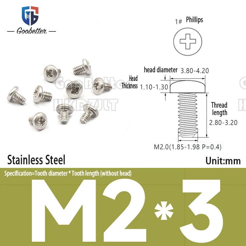 M2 Phillips Pan Head Machine Screws — 3 to 5.5mm, Carbon Steel & Stainless, 11 Finishes - HomeDIYer