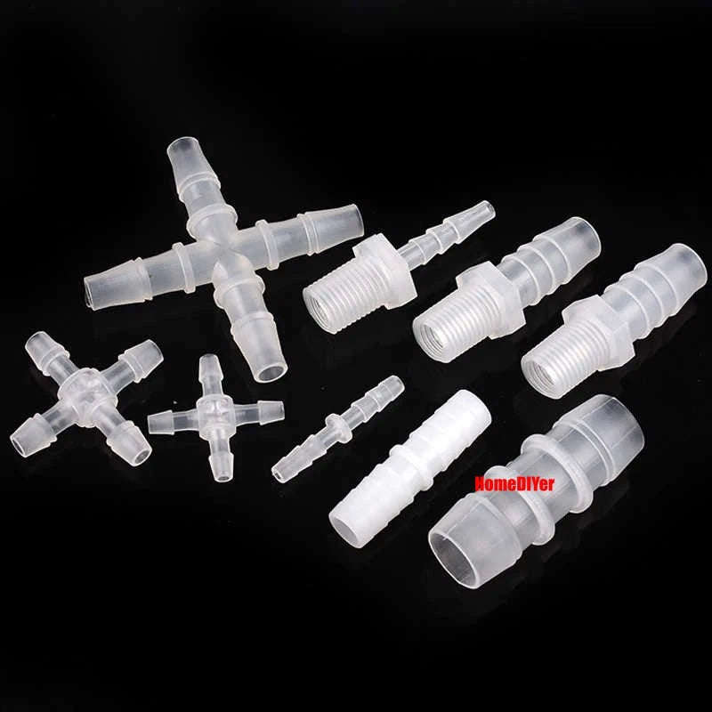 Plastic Barbed Connector 4mm~12mm Straight Cross Pipe Hose Tubing Joiner Fitting