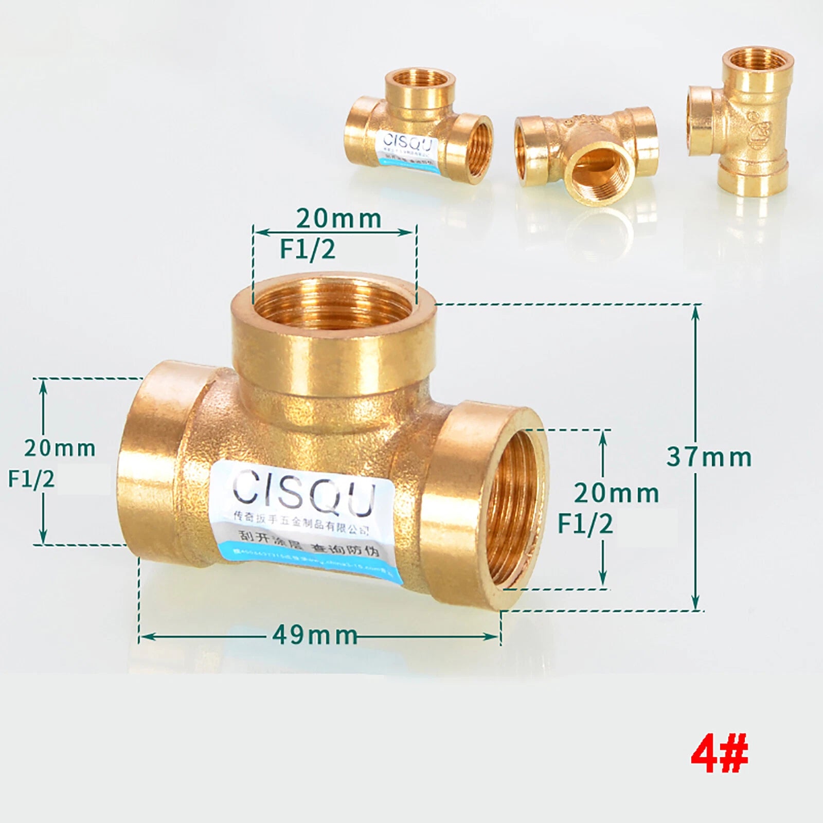 Brass Tee 3-Way BSP Pipe Fitting — Equal & Reducer, 1/2" & 3/4"