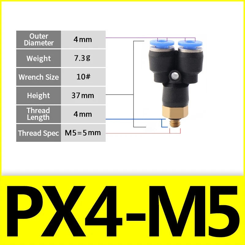 Male Stud Push-In Y Piece Pneumatic Fittings — Thread Hose Tube Connector