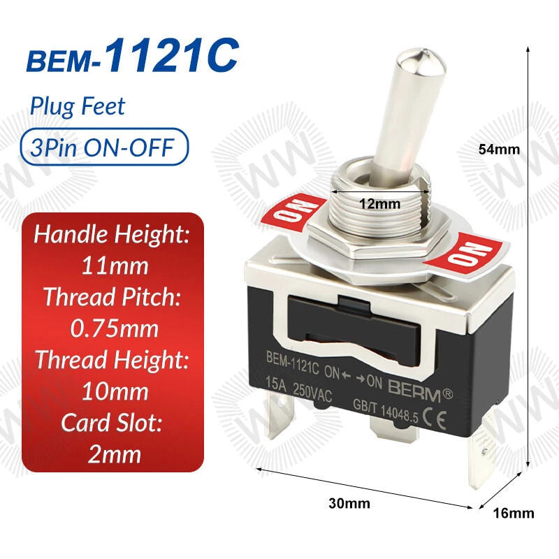 Heavy Duty Metal Toggle Switch – 15A 250VAC, 2/3/4/6 Pin, ON-OFF & ON-OFF-ON