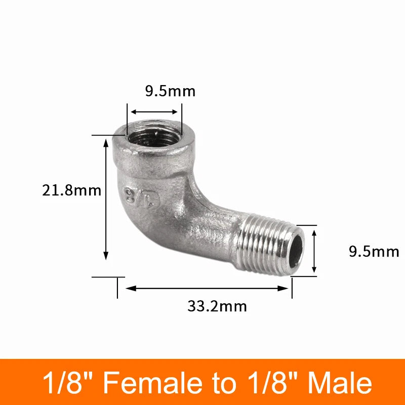 Stainless Steel 90° Elbow BSP Pipe Fittings — Same-Size & Reducing Female/Male Adapters