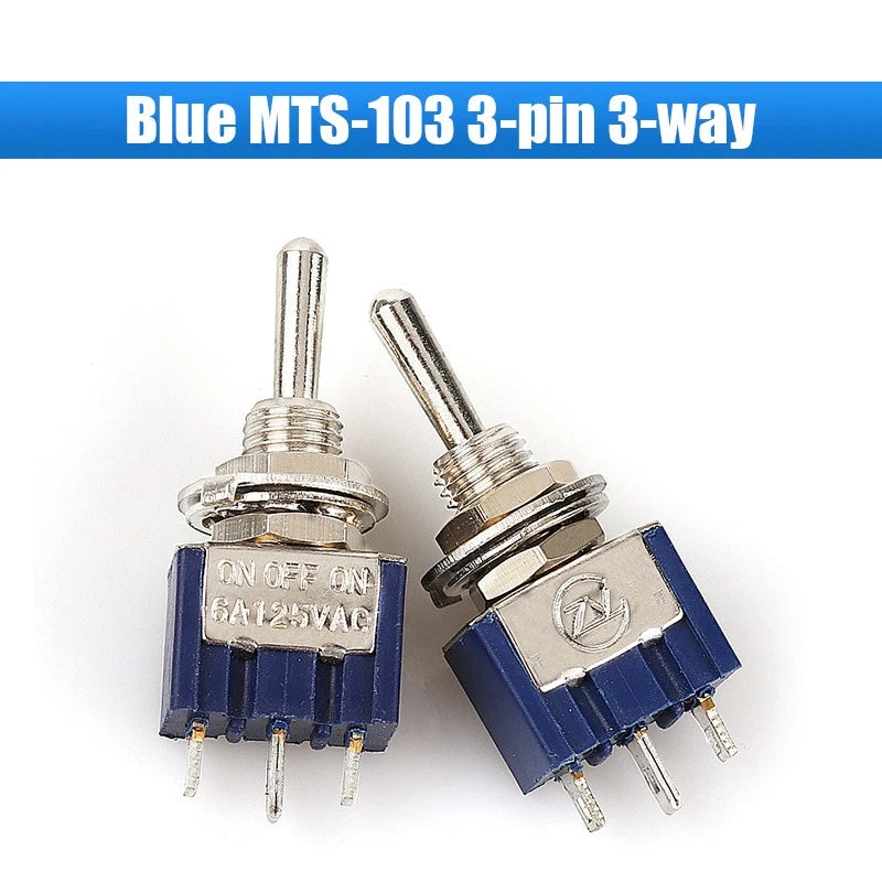 Mini Toggle Switch MTS/PS Series — Red & Blue SPDT 3/6/9/12-Pin, 2-Way & 3-Way
