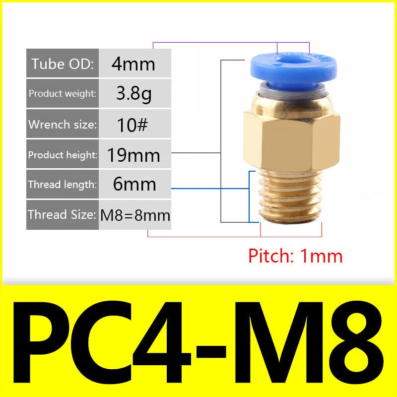 Pneumatic Straight Male Stud Push-to-Connect Fitting | PC4–PC12 × M5–M16