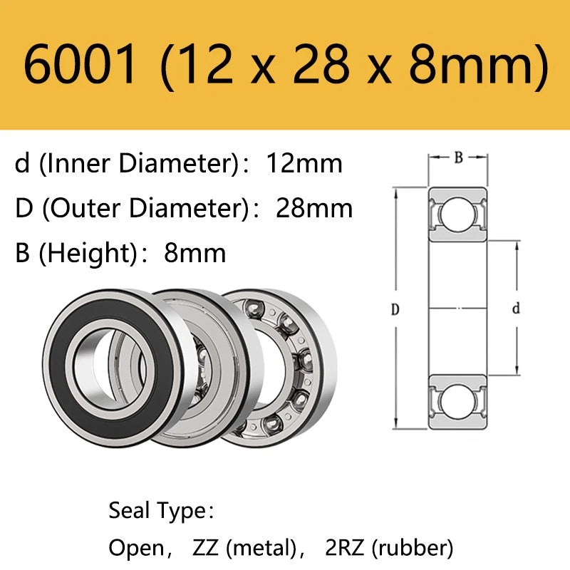 6000-6306 Deep Groove Ball Bearings 2RS Rubber-ZZ Metal Seals - Choose Size