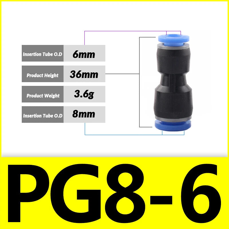 Pneumatic Push-In Fittings — PG / PU / PE Air & Water Hose Connectors, 4mm–16mm