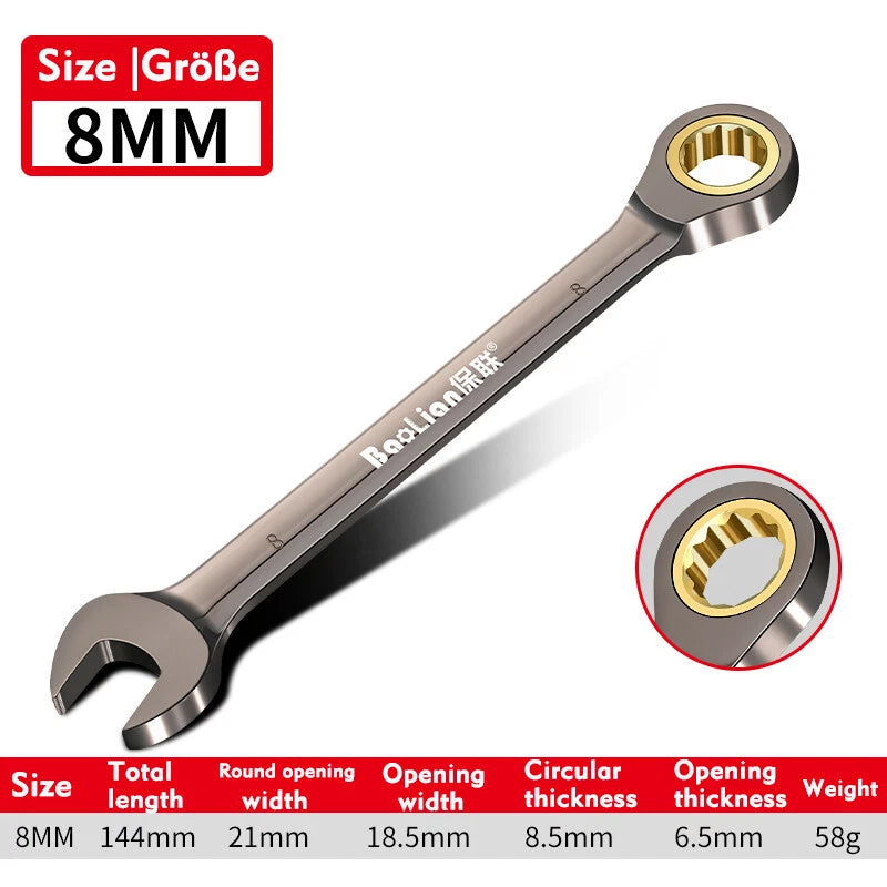 Ratchet Spanner Combination Fixed & Flexi 6 - 32mm Different Sizes Tool Wrench