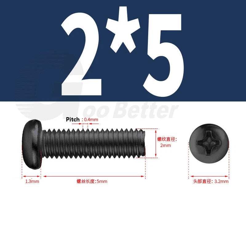 M2 M2.5 M3 M4 M5 Black Zinc Phillips Pan Head Machine Screws – Carbon Steel, 3–20mm