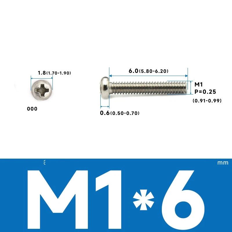 M1–M2.5 Pan Head Phillips Machine Screws – A2 Stainless Steel (304), Fully Threaded - HomeDIYer