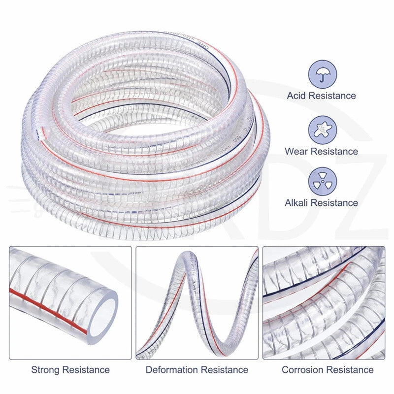 Wire Reinforced Clear PVC Hose Pipe — Heavy Duty, Flexible, Water Air Fuel
