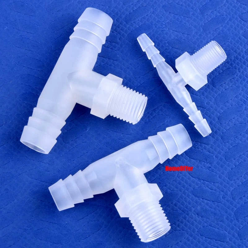 T Piece Joiner 3-Way Plastic Barb Connector | Pipe Hose Male Thread Fitting