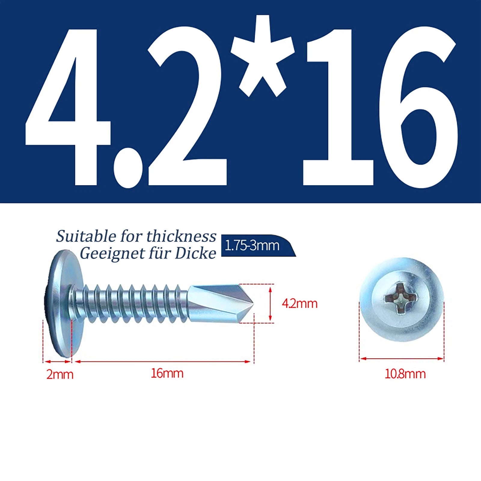 Self Drilling Wafer Head Screws – 304/410 Stainless & Galvanized Steel, M4.2 M4.8