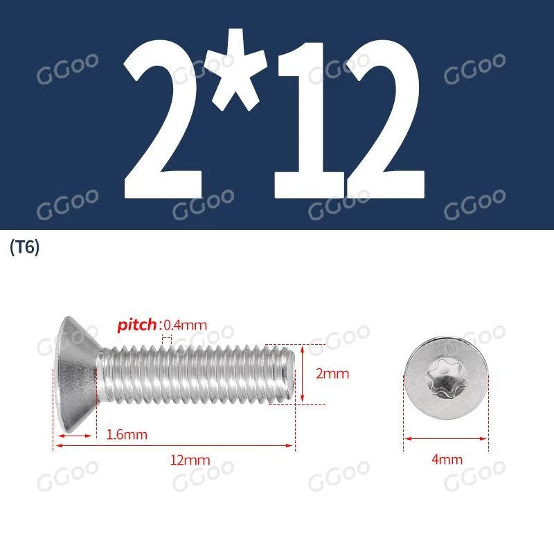 A2 Stainless Steel Torx Countersunk Flat Head Machine Screws M2 M2.5 M3 M4 M5 M6 M8 DIN 965 — 4mm to 60mm