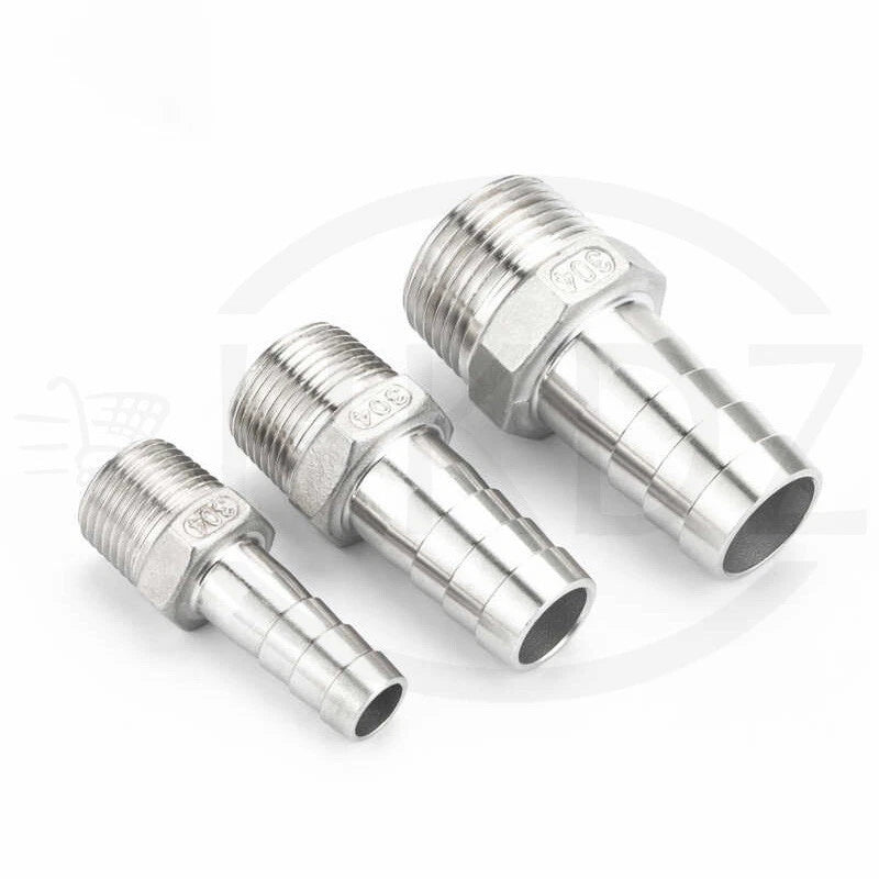BSP Male Thread Stainless Steel Barb Hose Tail Connector — 1/8" to 4"