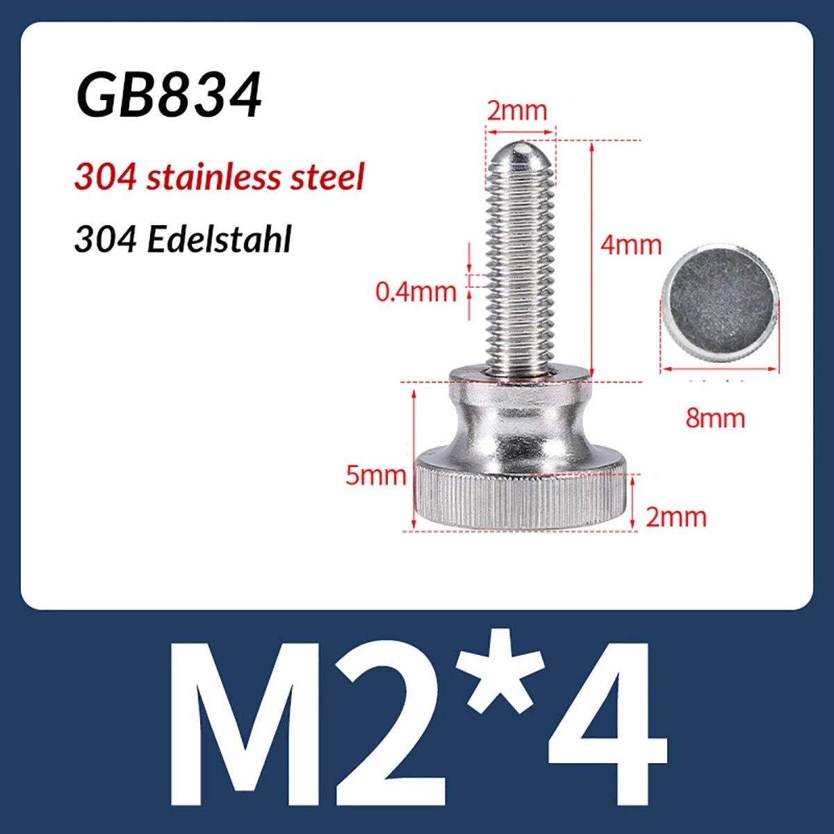 A2 Stainless Steel Knurled Thumb Screws – M2 to M10, Hand Turn Knob Bolts, 4 - 60mm Lengths - HomeDIYer