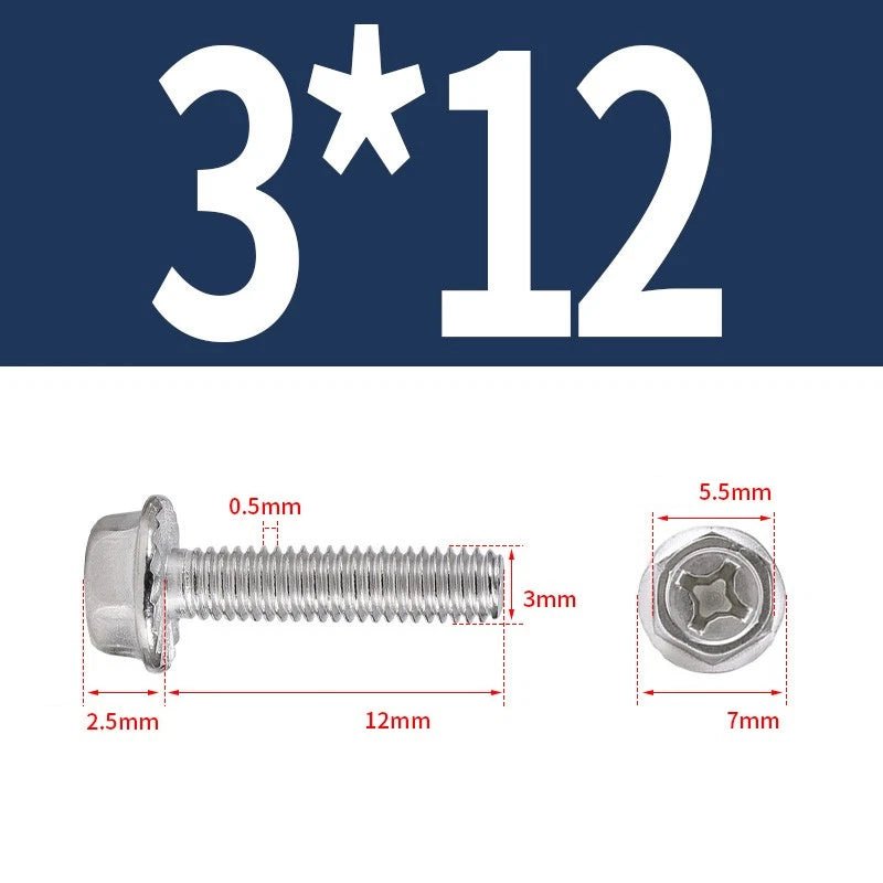 Phillips Hex Flange Screws 304 Stainless Steel M3–M8 | Dentate & Flat Flange - HomeDIYer