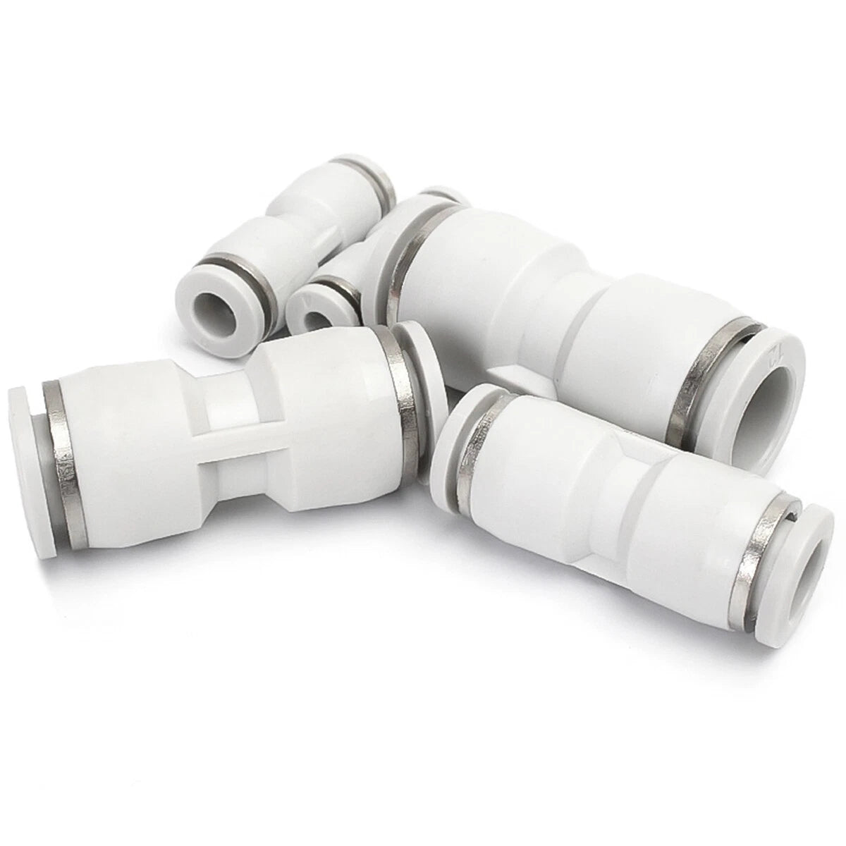 Nylon Push-to-Connect Straight Pneumatic Fitting 4–12mm White Inline Tube Connector