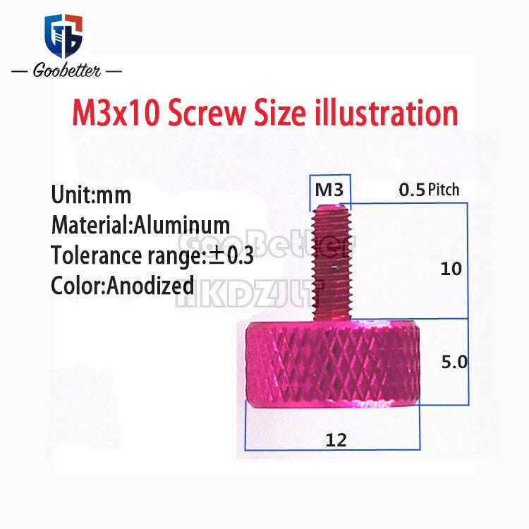 M3 Knurled Thumb Screws Hand Grip Bolts 6 mm - 10 mm Aluminum Anodised 10 Color