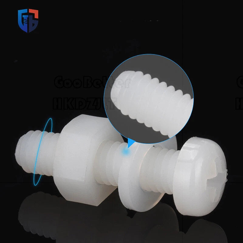 Nylon Phillips Pan Head Machine Screws + Washer + Hex Nut Set – M2 to M8, Corrosion‑Free & Non‑Conductive