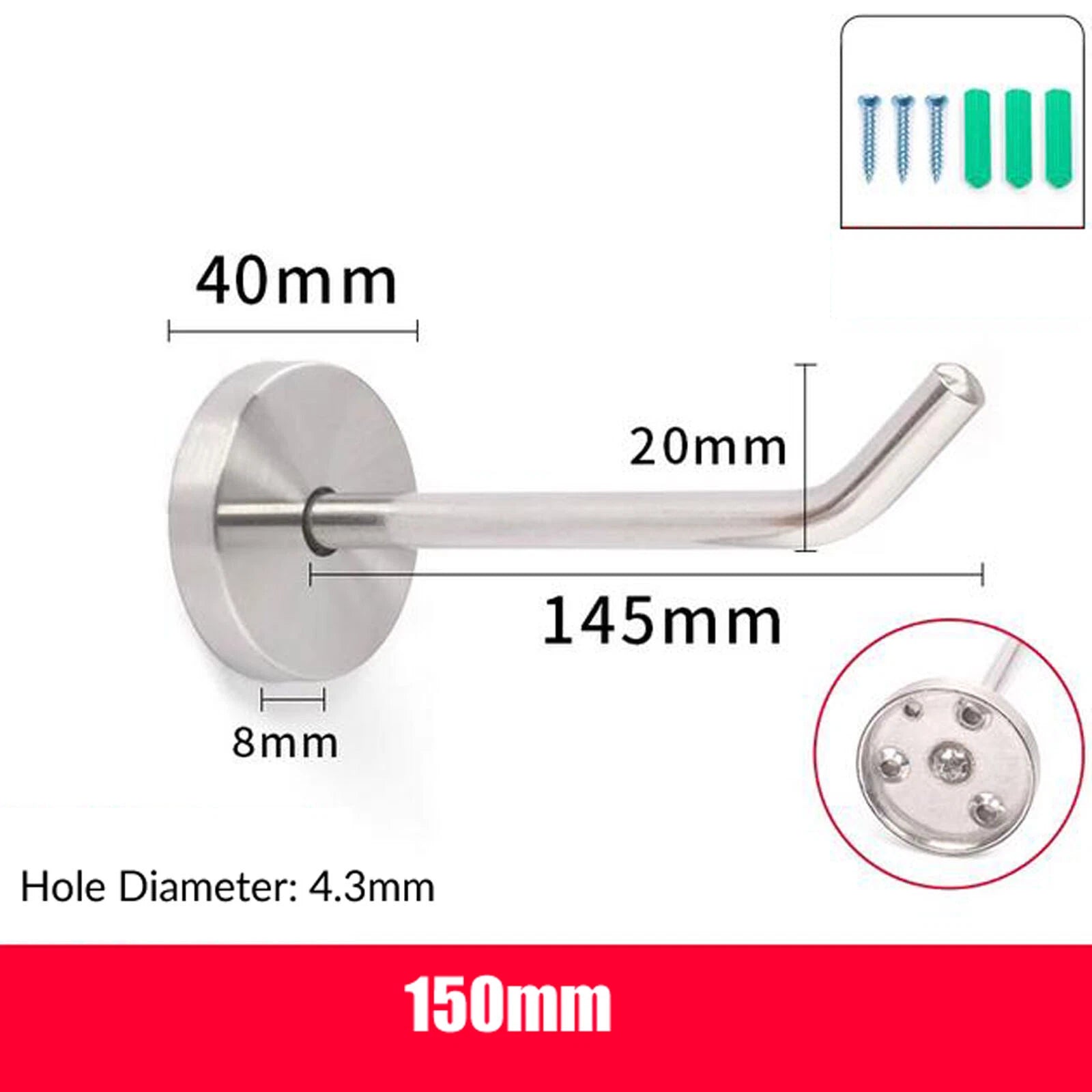 Stainless Steel Coat Hooks Robe Wall Door Dress Bathroom Clothes Hangers+Fixings