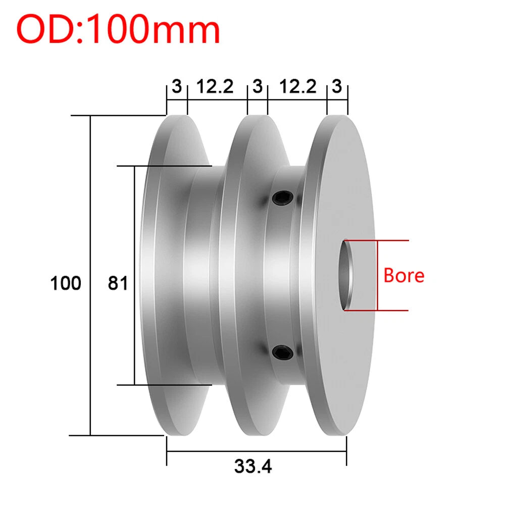 Double V-Groove Aluminum Drive Pulley For A-Section V-Belt Pulleys OD 40-100mm