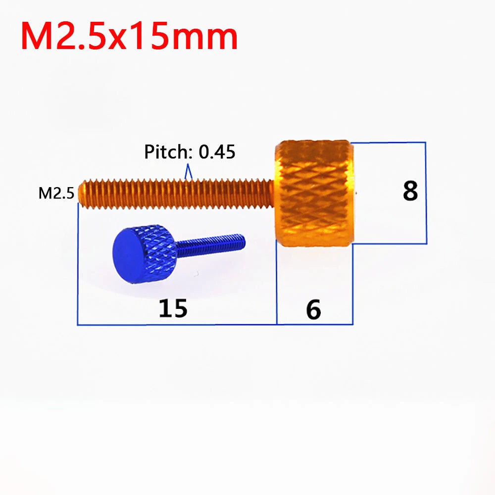 M2 M2.5 Aluminum Knurled Thumb Screws – Flat Hand Grip, 10 Colors