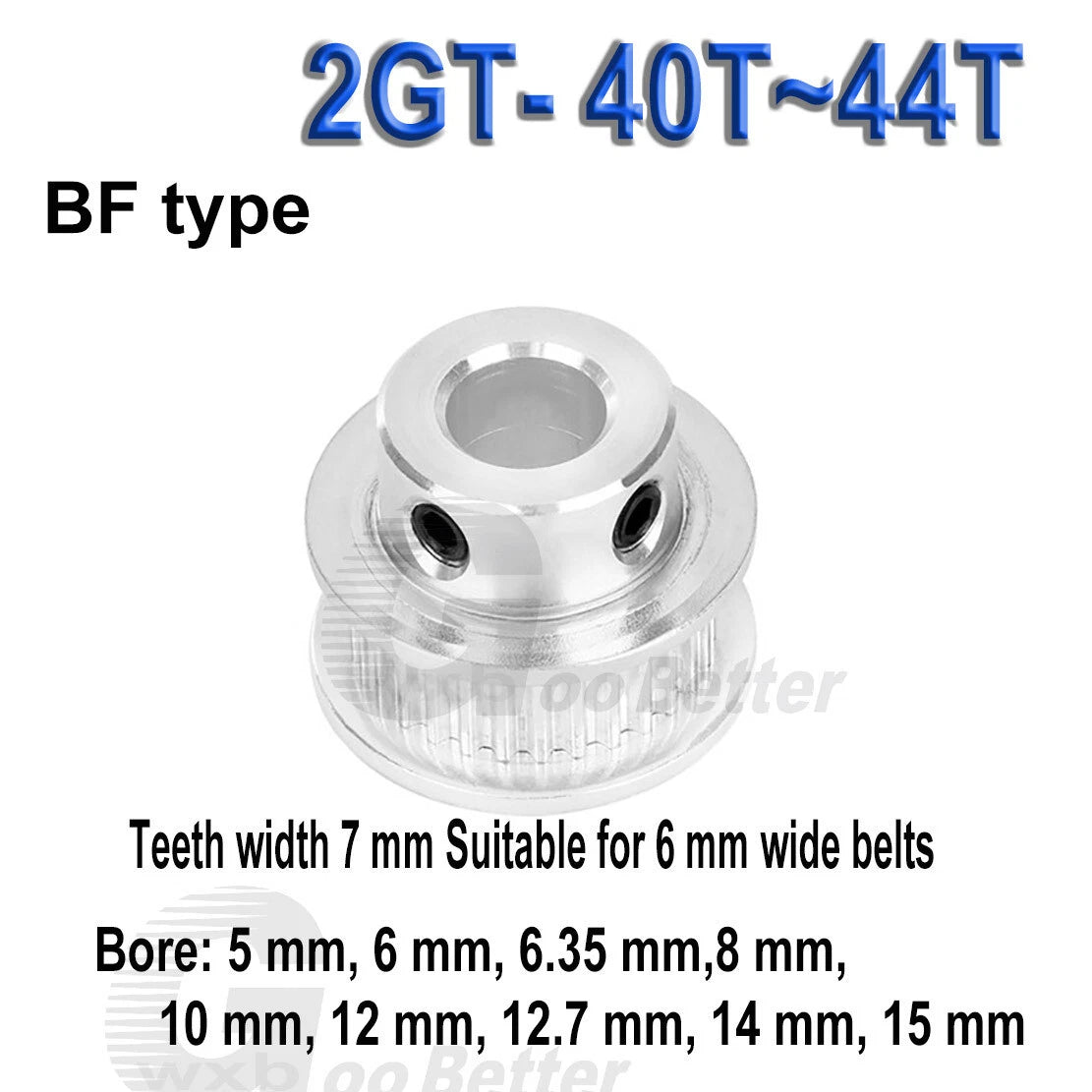 GT2 Pulley 40~44 Teeth Timing Belt Pulley BF-type Bore=5~15mm Tooth width=7 mm