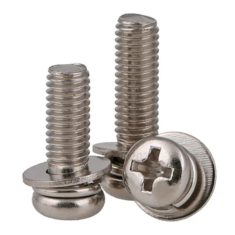 Black Zinc Phillips Pan Head Screws with Spring & Flat Washers – M2 to M8, Fully Threaded