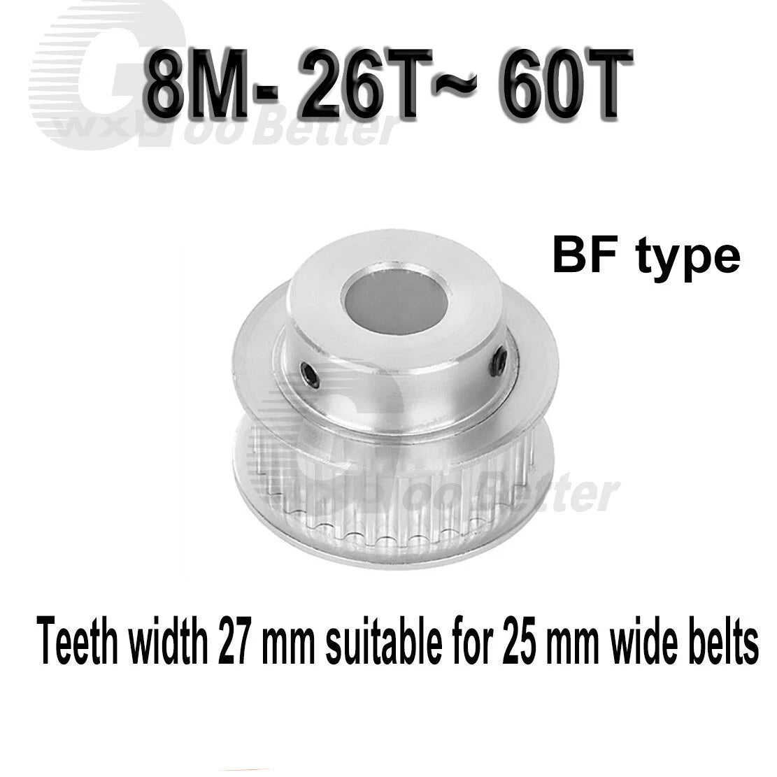 Timing Pulley Aluminum Bore=8~30mm 26~60 Teeth 27mm Wide Pulley HTD8M w Step