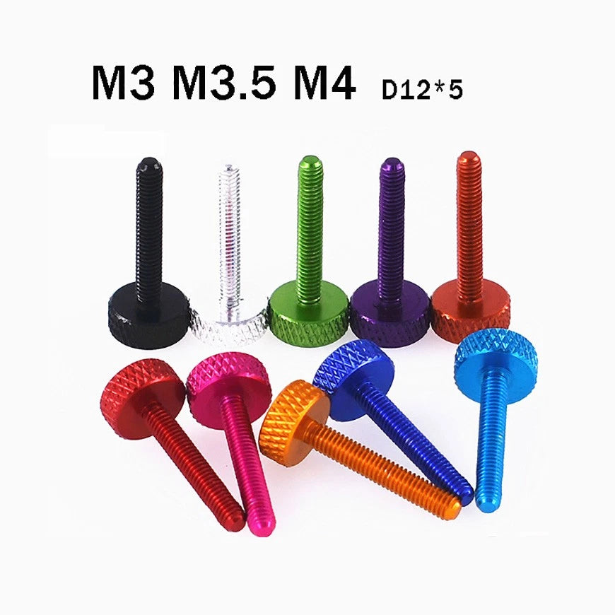 M3 M3.5 M4 Aluminum Alloy Knurled Flat Head Thumb Screws – Anodized, Multi-Color