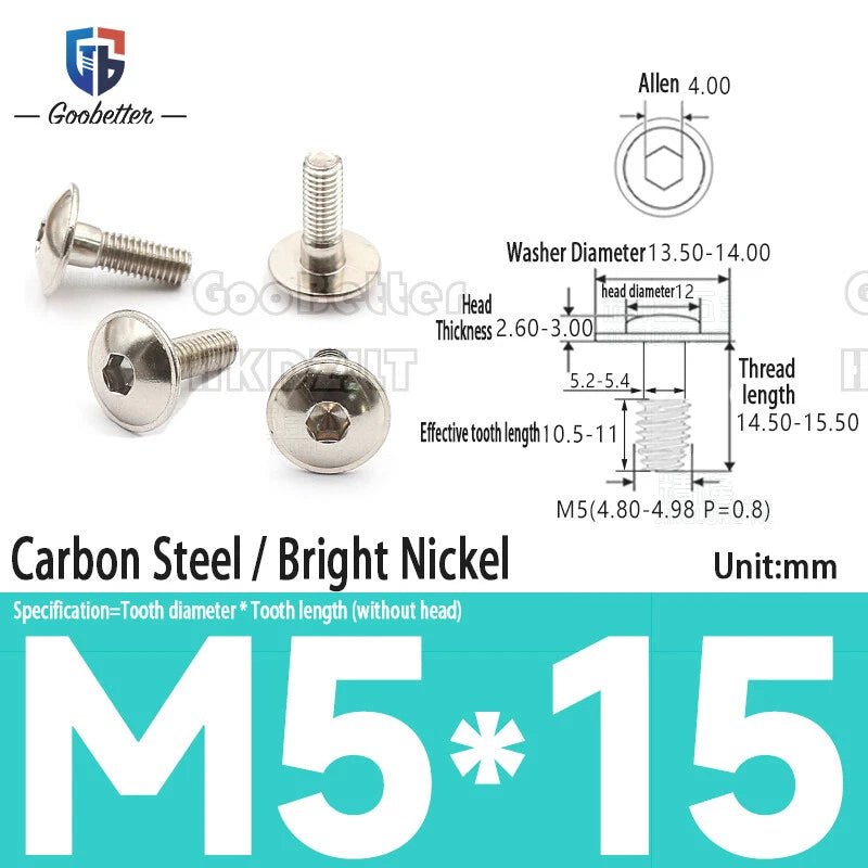 Flanged Button Head Screws M2–M5 — Allen & Torx, Stainless or Carbon Steel - HomeDIYer