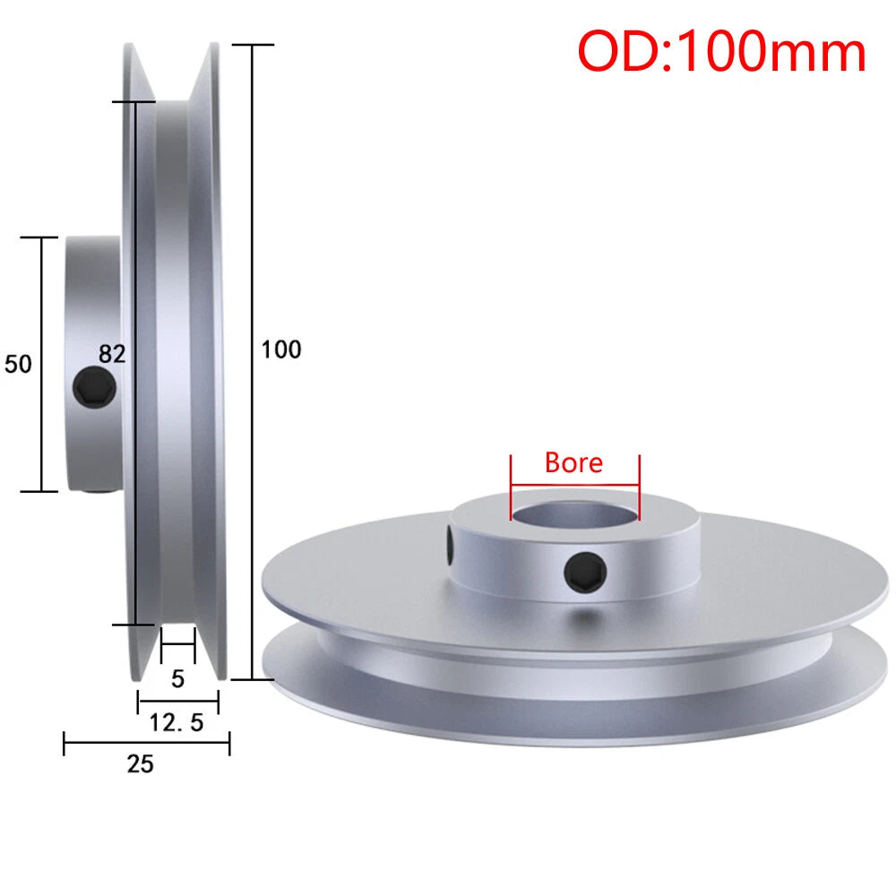 V Grooved Pulley PU Round Belt Pulleys Aluminum For 10mm Width Belt OD 40-100mm