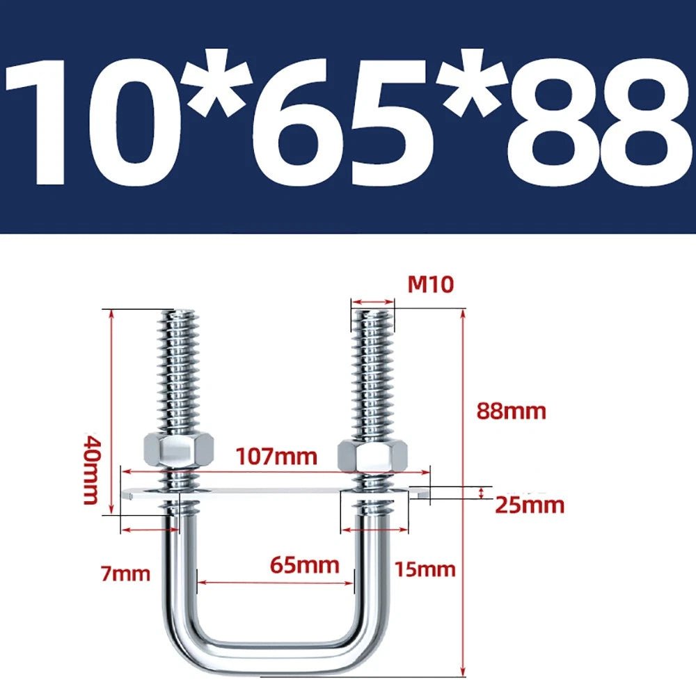 Square U - Bolts with Plate and Nuts – M6 M8 M10 M12 Zinc Plated, Trailer & Pipe Clamp Fasteners - HomeDIYer