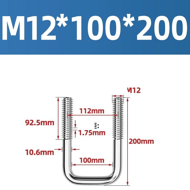 A2 304 Stainless Steel Square U - Bolt Clamp — M6 M8 M10 M12, Multiple Lengths - HomeDIYer