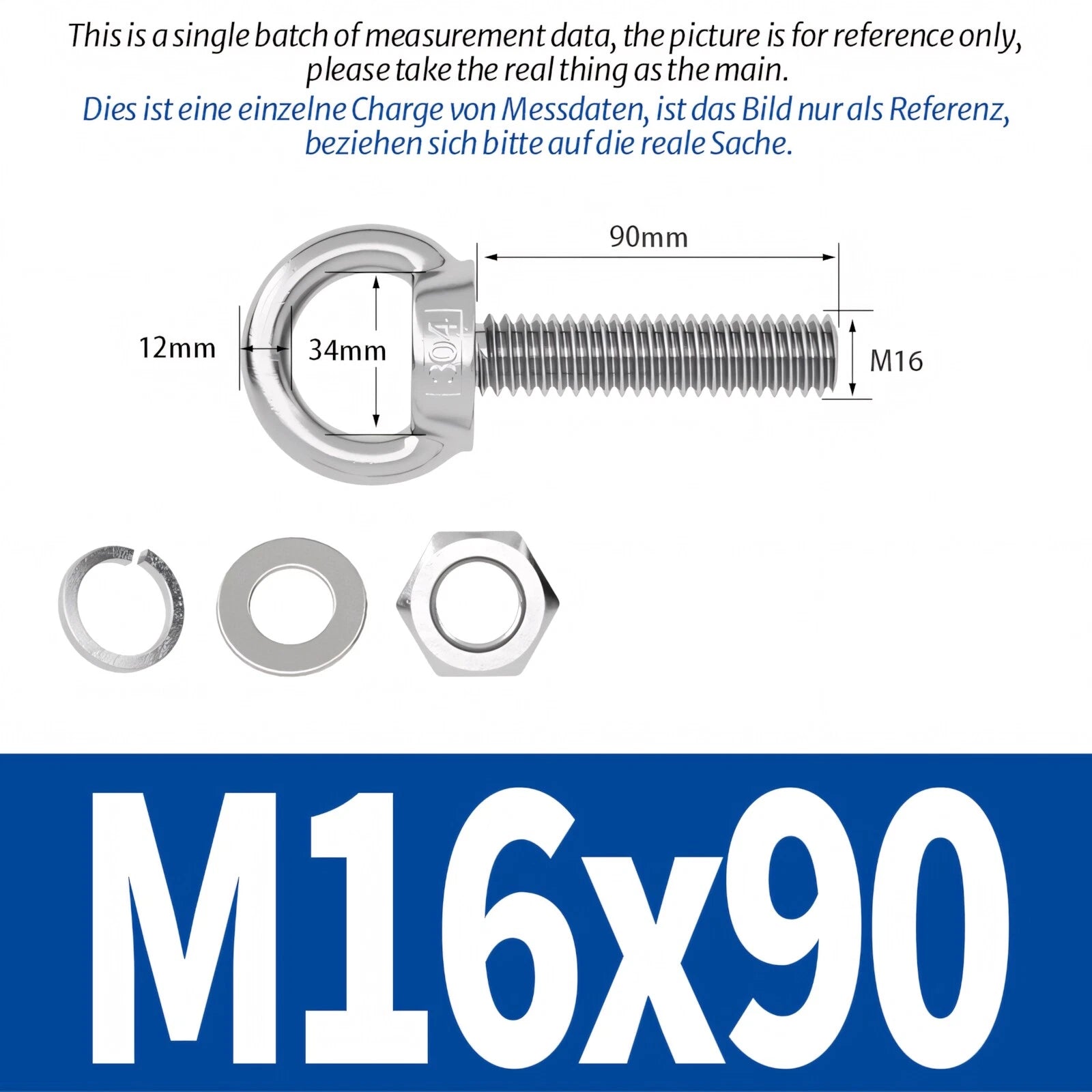 M3 M4 M5 - M20 Eye Bolts Kit Screws Nut Washer Long Boat Stainless Steel A2 304
