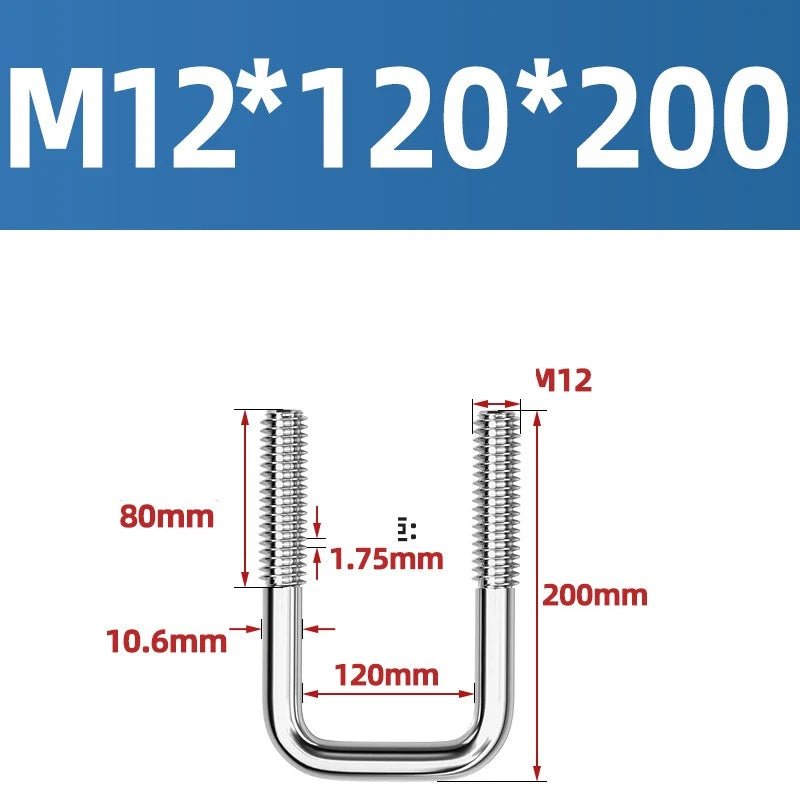 A2 304 Stainless Steel Square U - Bolt Clamp — M6 M8 M10 M12, Multiple Lengths - HomeDIYer