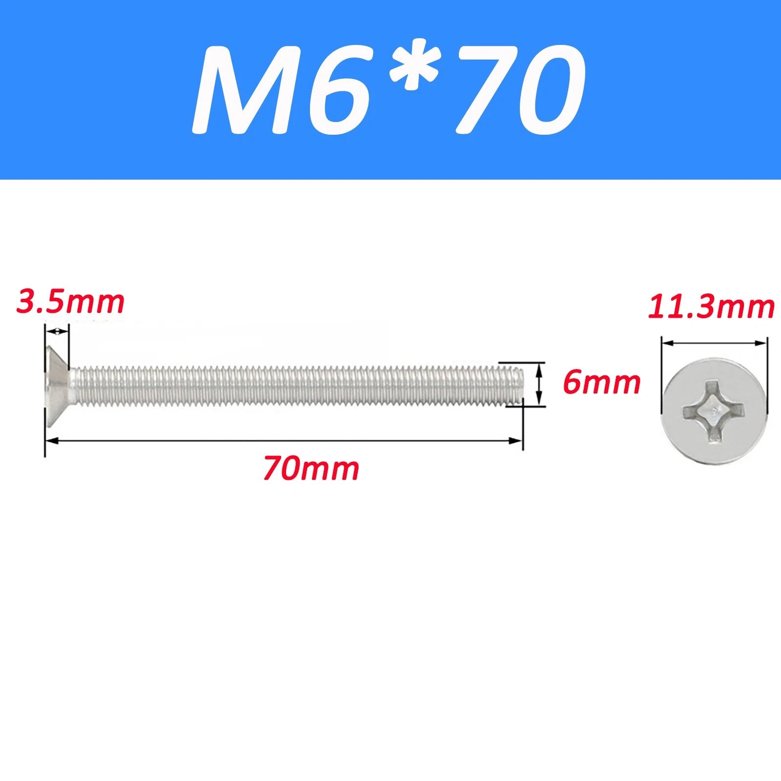 A2 Stainless Steel Countersunk Phillips Machine Screws DIN 965 — Extra Long M2–M12