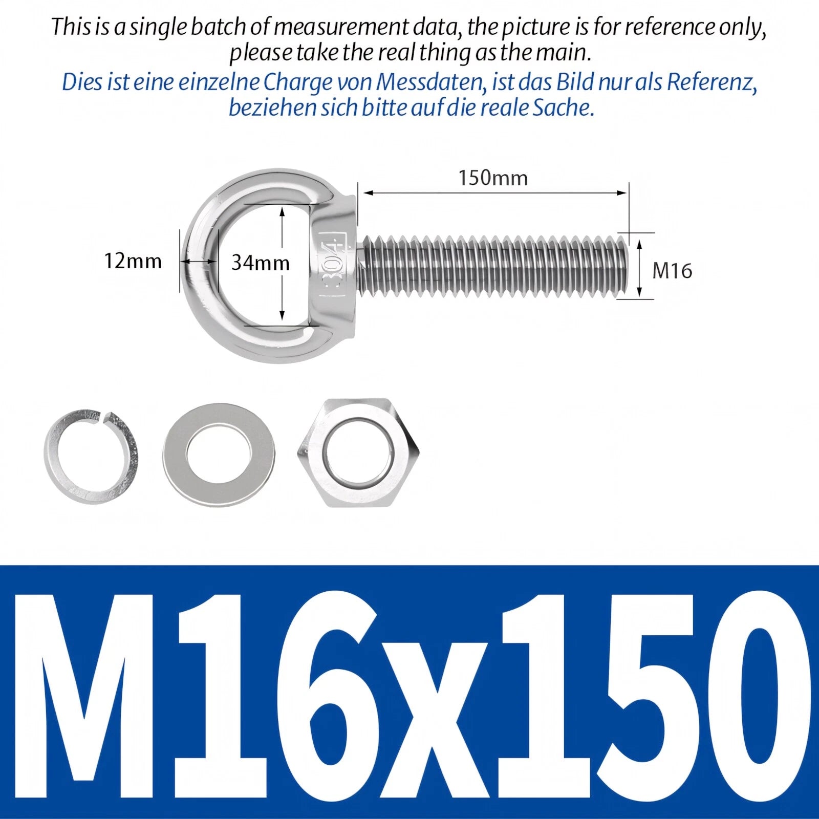 M3 M4 M5 - M20 Eye Bolts Kit Screws Nut Washer Long Boat Stainless Steel A2 304