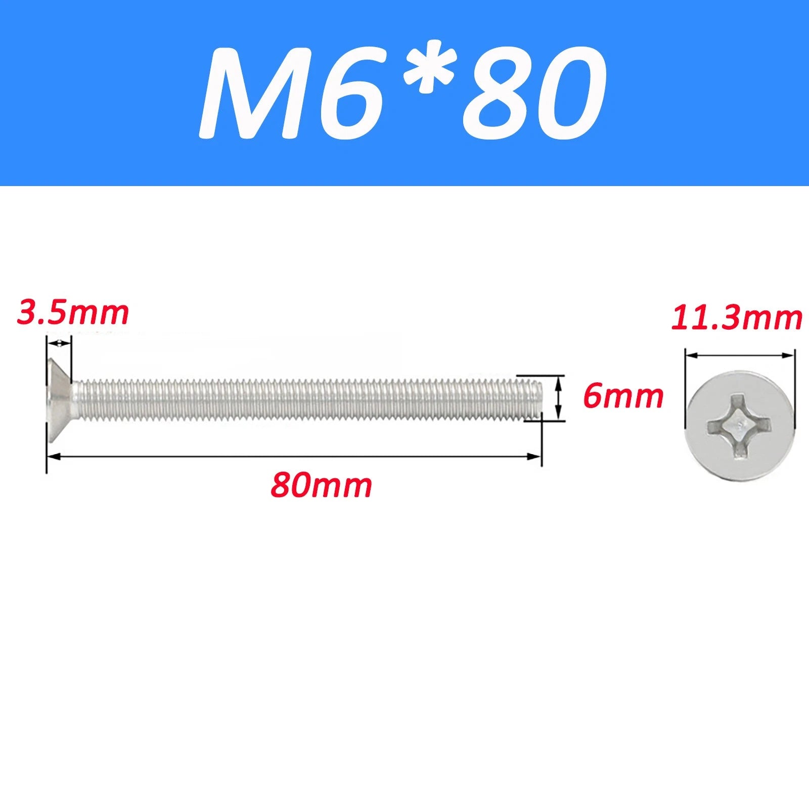 A2 Stainless Steel Countersunk Phillips Machine Screws DIN 965 — Extra Long M2–M12