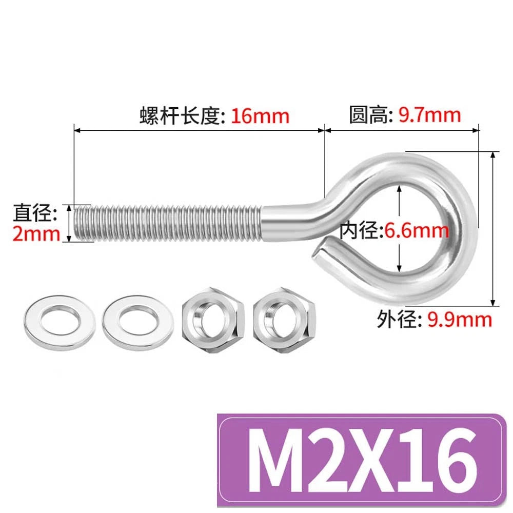 Galvanised Stainless Eye Screws Hooks Eye Bolts Closed Screws Threaded Rings Set