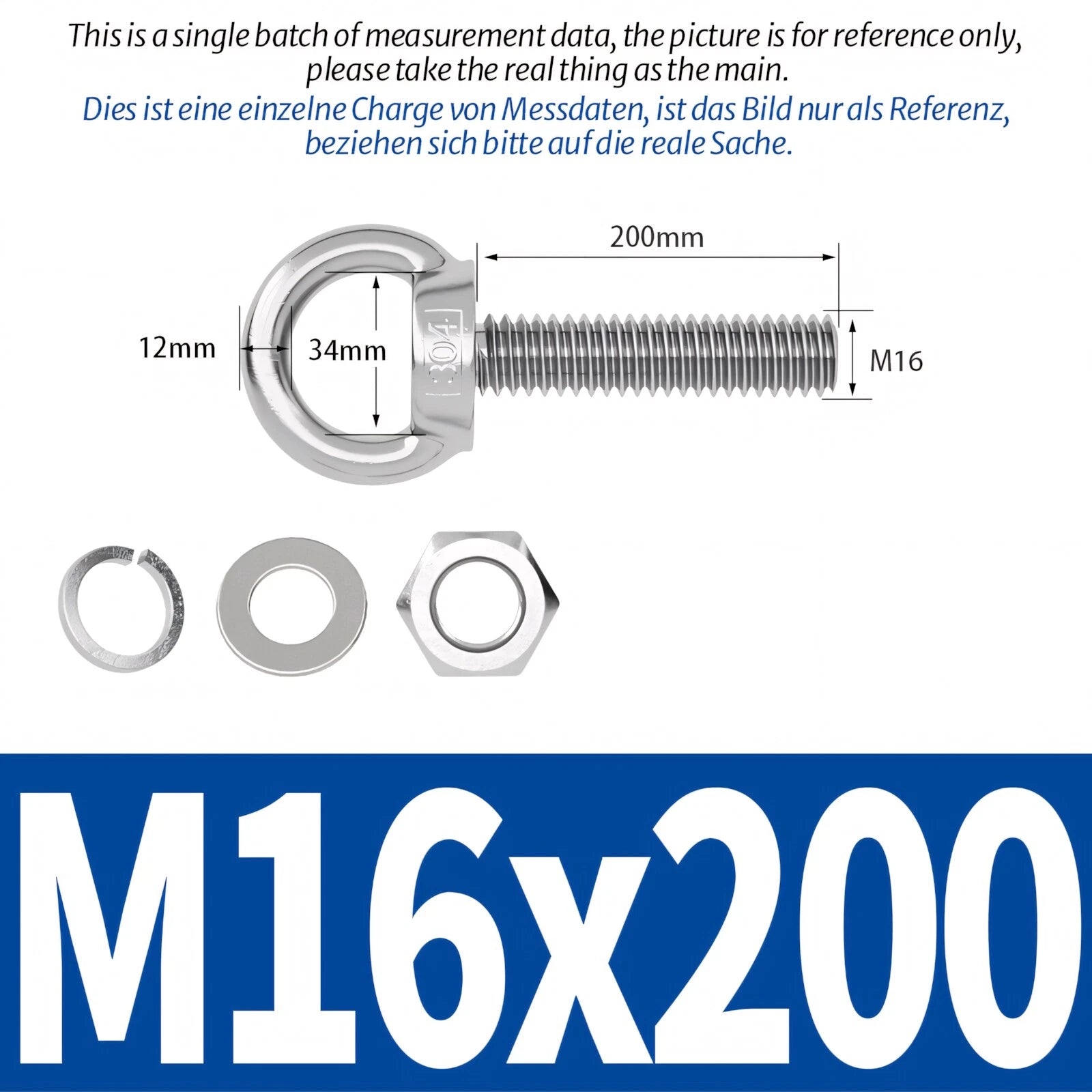 M3 M4 M5 - M20 Eye Bolts Kit Screws Nut Washer Long Boat Stainless Steel A2 304