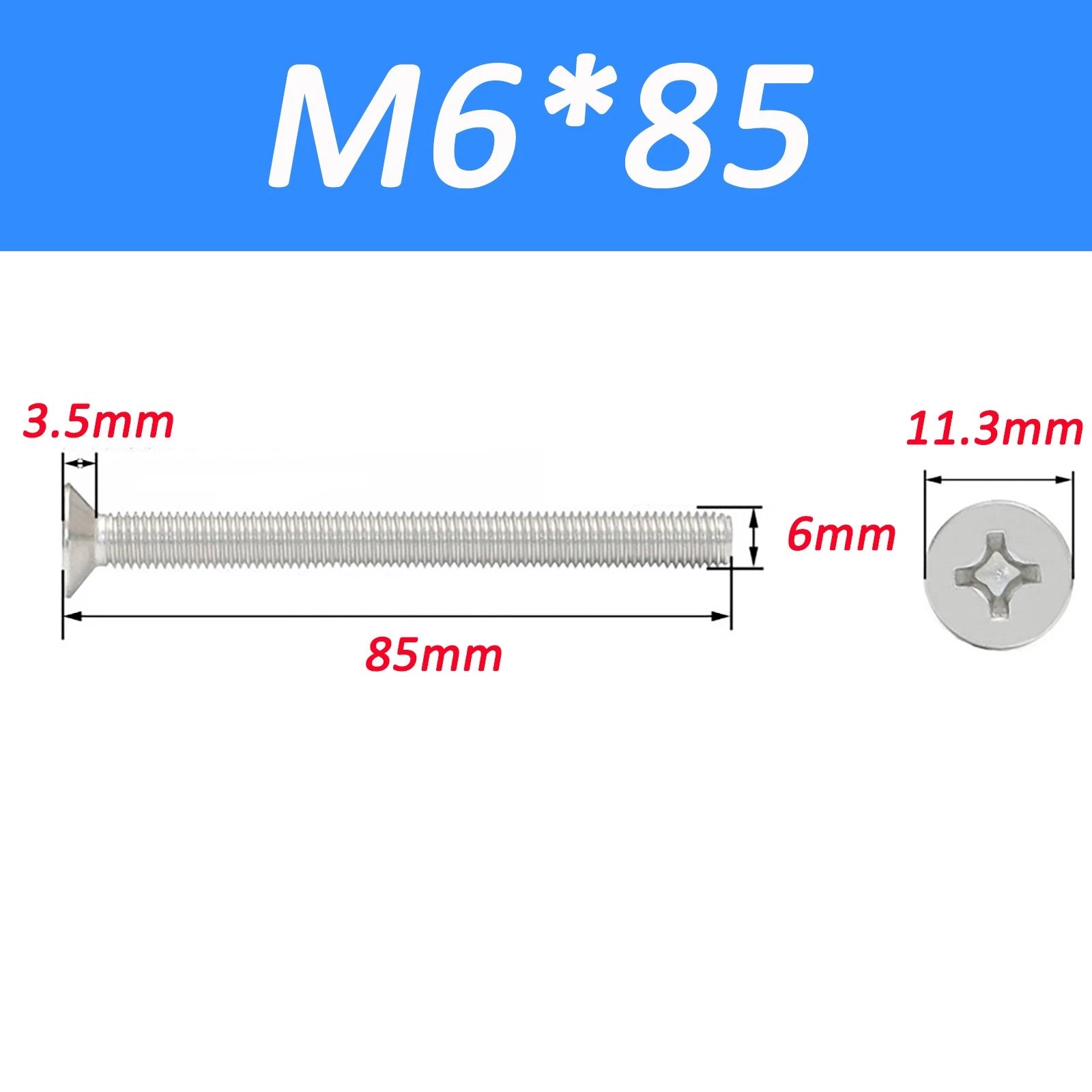 A2 Stainless Steel Countersunk Phillips Machine Screws DIN 965 — Extra Long M2–M12