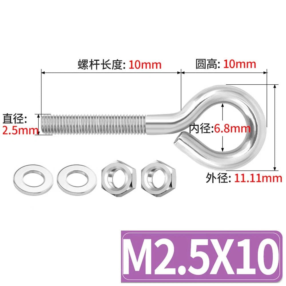 Galvanised Stainless Eye Screws Hooks Eye Bolts Closed Screws Threaded Rings Set