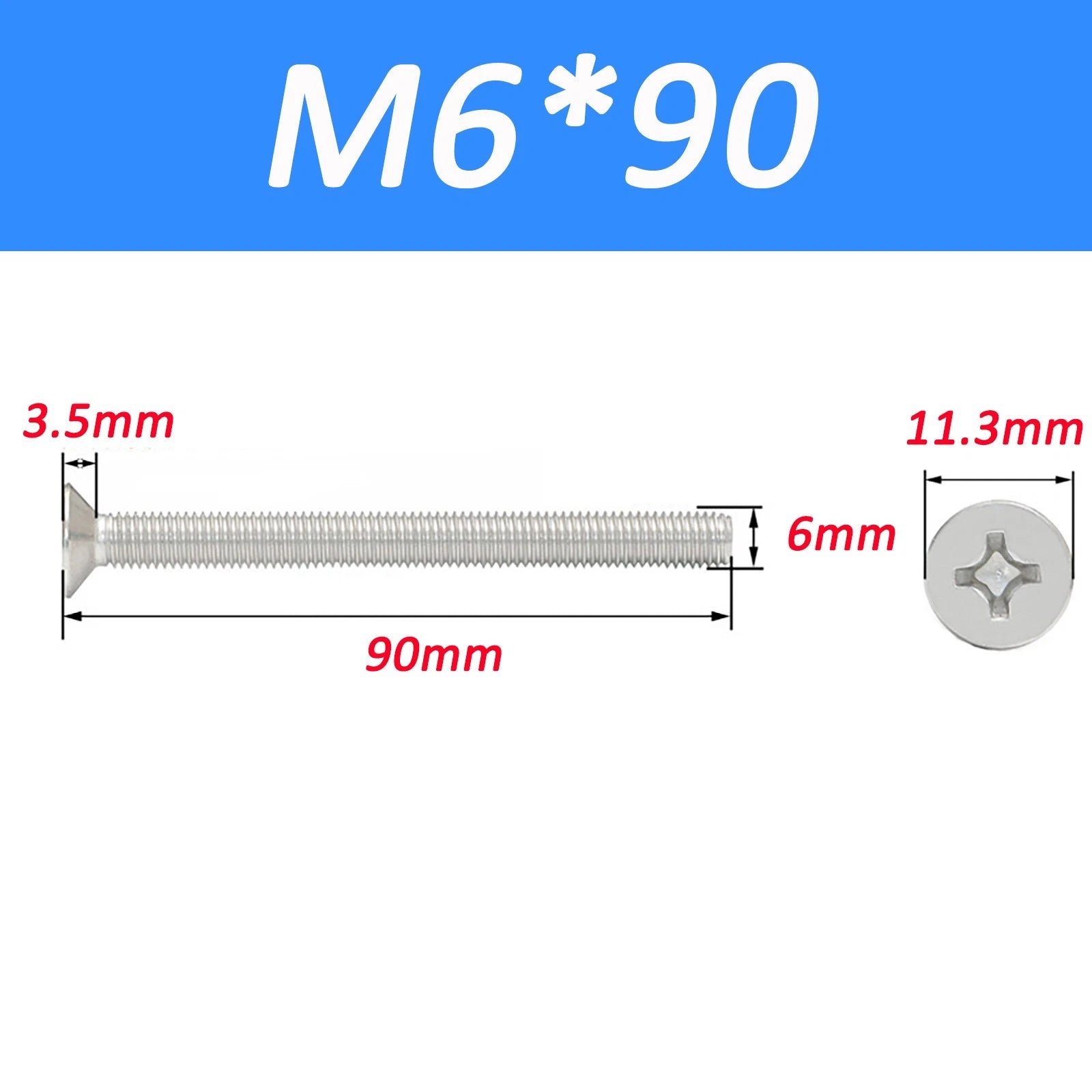 A2 Stainless Steel Countersunk Phillips Machine Screws DIN 965 — Extra Long M2–M12