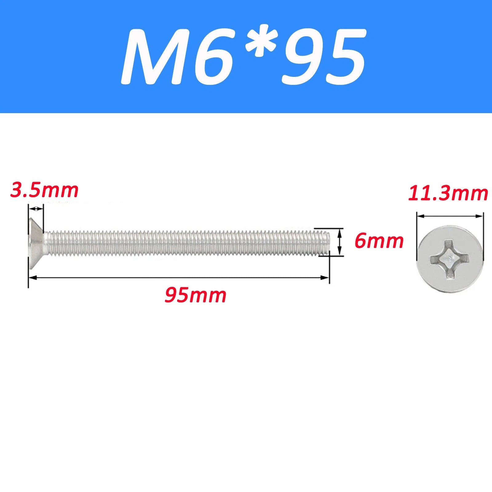 A2 Stainless Steel Countersunk Phillips Machine Screws DIN 965 — Extra Long M2–M12