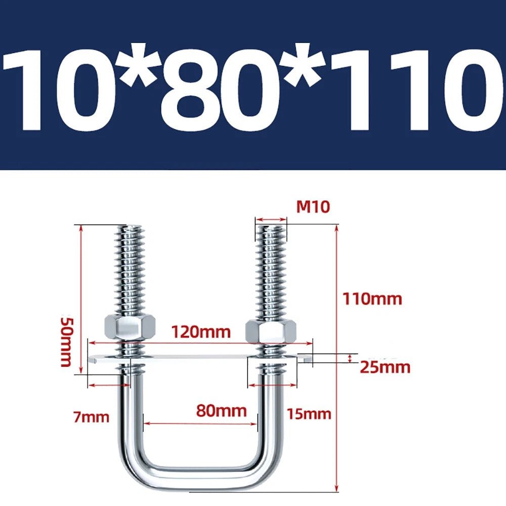 Square U - Bolts with Plate and Nuts – M6 M8 M10 M12 Zinc Plated, Trailer & Pipe Clamp Fasteners - HomeDIYer