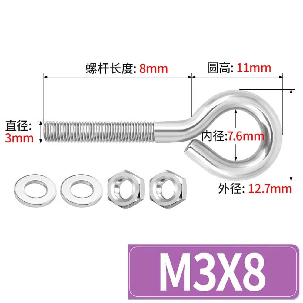 Galvanised Stainless Eye Screws Hooks Eye Bolts Closed Screws Threaded Rings Set