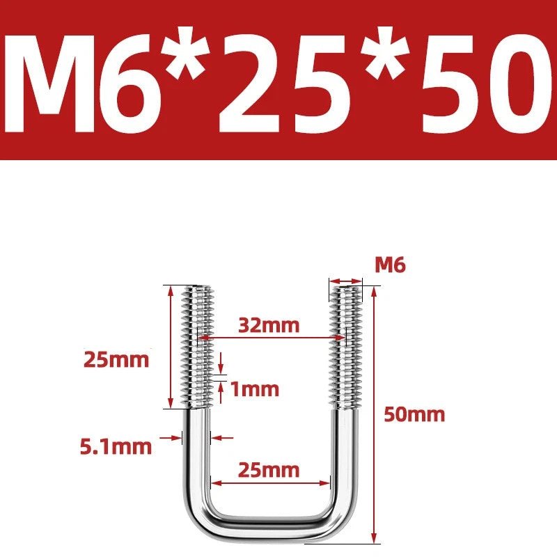 A2 304 Stainless Steel Square U - Bolt Clamp — M6 M8 M10 M12, Multiple Lengths - HomeDIYer