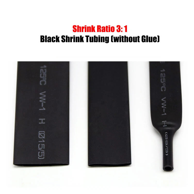 3:1 Ratio Heat Shrink Tubing – Black Electrical Wire Sleeving (Without Glue)