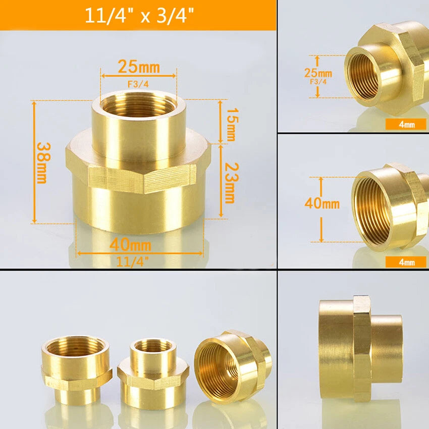 Brass BSP Female Thread Reducing Pipe Adapter Connector — 1-1/4" to 2"